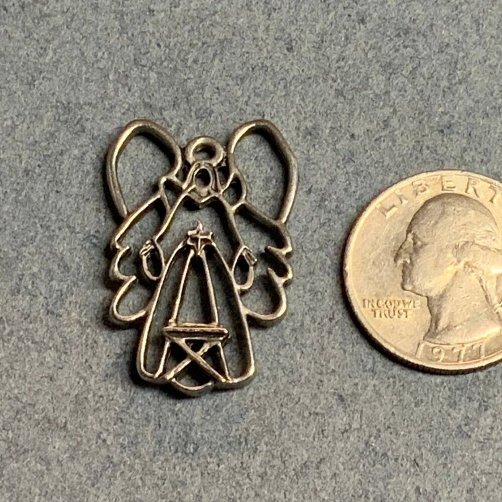 Angel Outline Pendant Silver Mary Baby Jesus Religious Catholic Christian Retro